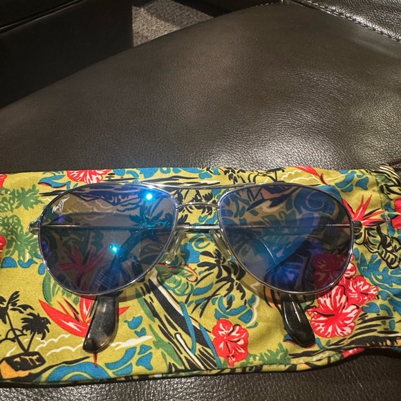 Maui Jim Silver/Blue Hawaii Baby Beach Aviator Sunglasses
